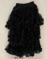 Aronoi Sheer Asymmetrical Floral Lace Tiered Skirt (2 Colors)