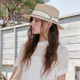 Wave Ribbon Boater Hat (Beige)