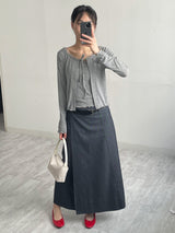 Deep Slit Wrap Denim Long Skirt