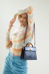 LAZEL MINI CROC shoulder leather bag / Wani Navy