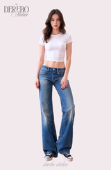 Roy Blue Dist Semi-Long Denim Pants