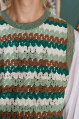 STRIPE CROCHET KNIT VEST / GREEN
