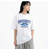 オーバーフィットクルーネックユニバーシティカーモ半袖Tシャツ ホワイトブルー