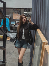 Liberal Crop Two-Way Biker Jacket