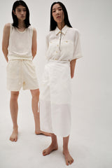 Linen crinkle half shirt, Ivory