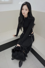 Black Royal Pleats Midi Skirt