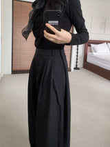 Grace Two-Tuck Button Wide Long Slacks