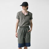 color block banding half nylon pants khaki