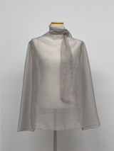 [Tie Set] See-through High Neck Overfit Blouse