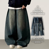 Judd side pin tuck incision denim wide pants 