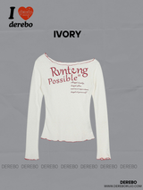 wide neck off-shoulder lettering long-sleeve t-shirt