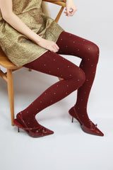 cotton polka dot tights (dark burgundy)