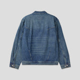 With denim biker jacket