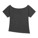 フォルムワンショルダーホットフィックスアンバランスハーフTシャツ