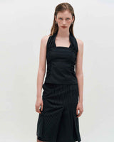 Wide Tie Stripe Halter Top _ GREY