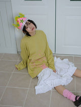 CAT GIRL & FLOWER LONG SLEEVE - LIGHT GREEN