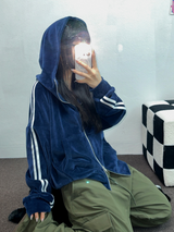 ベルベットヒップ3ラインフーディールーズフィットジップアップ💙🩷🩶🖤4カラー
