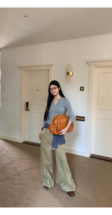 Khaki brown line wide cotton pants