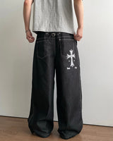 Cross Printing Denim Pants