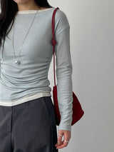 Layered Shirring Boat Neck T-Shirt