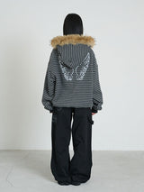 STRIPE WINGS FUR HOODIE ZIP-UP