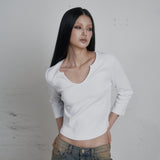 C 90S LINE SLIT NECK T-SHIRT_WHITE