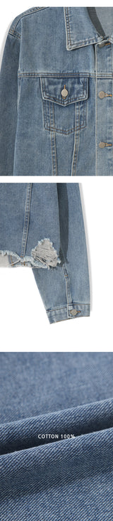 [S/S] Crop damage denim jacket(2color)