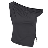 COLLECTION UNBALANCE DRAPE SLEEVELESS [NAVY]