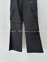 string zipper cargo wide pants