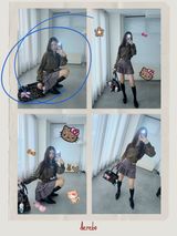 カーキハイネックレトロストリートジップアップ