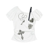Roselyn Buckle Strap Graphic Top