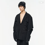 RELABEL Black Multi-Zipper Placket Structure With Exposed Pockets, Loose and Casual Suit