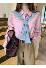 high-end pink loose fit long-sleeve shirt
