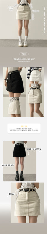 Loader cotton A-line miniskirt + belt set