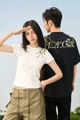 フローラルエンブロイダードスリムTシャツ
