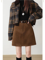 Brown Suede-Touch A-Line Pocket Skirt