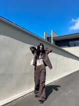 スチールジッパー カーゴコットン ロングワイドワークパンツ (4 colors)