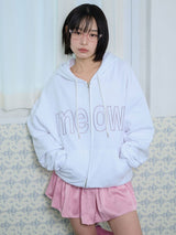MEOW CAT EAR HOODIE ZIP UP - WHITE
