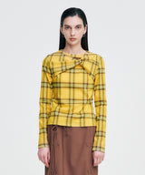 Twisted Check High-neck Top _ YELLOW