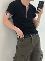 Half zip up rib slim t-shirts(2color)