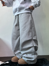FLEECE❤RIVET TWO PIMTUCK LONG PANTS 🖤🤍🩶3COLOR