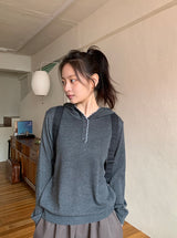 Kidu Color Matching Frill Hood Knit