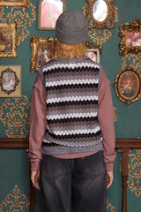 STRIPE CROCHET KNIT VEST / GREY