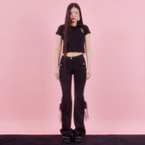 ローズパッチバットカットパンツ [BLACK]