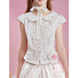 [GirlyFancyClub] French Doll Collar Small Floral Print Top Summer