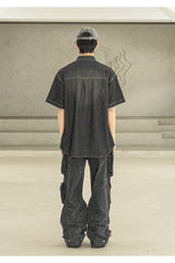 WESTERN WASHED MN POCKET DENIM HALF SHIRTS MSFST003-BK
