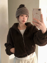 #ボアフリース クロップ ルーズフード ジップアップ (5color)