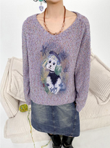 Floral print long-sleeved vintage pullover sweater