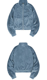 Velour Sporty Track Crop Zip-Up