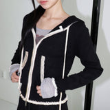 Aesha Lace Coloring Two-Way Knit Hooded Zip-Up